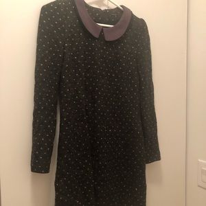 collared gold pattern long sleeve dress xs